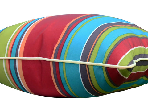 Side view of Two Outdoor Throw Pillows 18x18 With Cover And Inserts Included Striped Water Resistant Cushions For Patio Furniture Decor Fade And UV Resistant Polyester Cover Hidden Zipper Indoor Outdoor Use