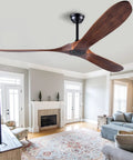 60 Inch No Light Wood Ceiling Fan for Indoor Outdoor Patios and Sloped Ceilings, Silent DC Motor, Walnut Finish, Big Ceiling Fan for Living Room Bedroom Porch.