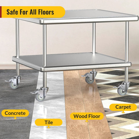 Locking Three Inch Expanding Stem Caster Wheels Set Of Four For Adjustable Tables, shown installed on various floor types