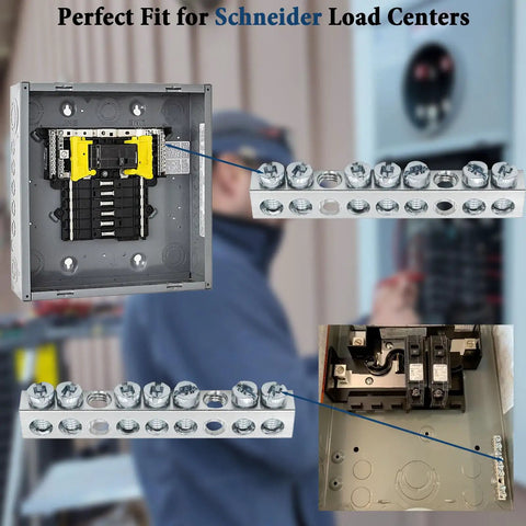 7 Terminal Grounding Bar Kit For QO Load Centers, Compatible With Schneider Electric, showing installation inside electrical panel