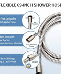 Slide Bar Shower System With Handheld Shower Head And Stainless Steel Grab Bar, Adjustable Height, 69 Inch Hose, Brushed Nickel Finish, ADA Compliant, Easy Clean, No Fuss Safe Shower Access For Any Bathroom - Close-up of Flexible 69-Inch Hose