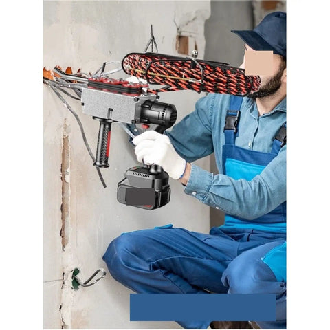 Heavy Duty Cordless Wire Puller And Threader Machine With Portable Lithium Battery For Easy Cable Installation in use.