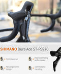 Close-up of Shimano Dura Ace ST-R9270 shifter on Carbon Road Bike With Ultegra Di2 9270 Electronic Shifting, 24 Speeds, White 54cm