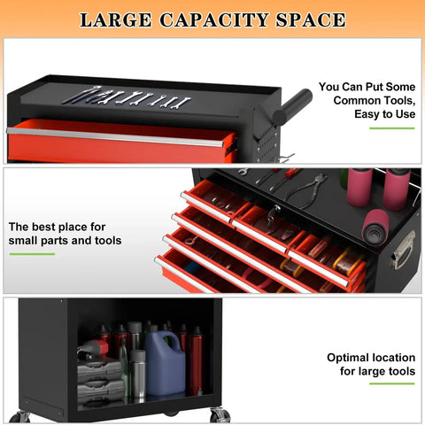 Interior view of Beefy 8 Drawer Rolling Tool Chest With Lockable Cabinets And Wheels Heavy Duty Removable Toolbox Storage On Casters