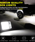 Image showing Four Pod Rock Lights With 72 LEDs 72W High Power Pure White Underglow For Trucks, SUVs, illuminated at night.