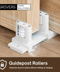 Sliding Closet Door Floor Roller Guide With Adjustable Width Three-Roller System For Bypass Doors, Easy Install, White Finish