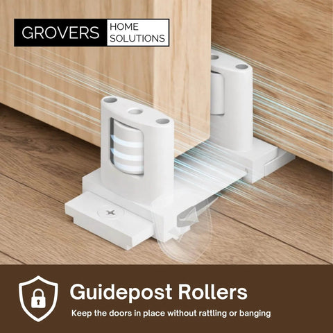 Sliding Closet Door Floor Roller Guide With Adjustable Width Three-Roller System For Bypass Doors, Easy Install, White Finish