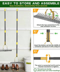 Heavy Duty Dual-Action Dethatching Rake With 19-Tine Design, Adjustable 40-57 Inch Metal Rake showing assembly instructions