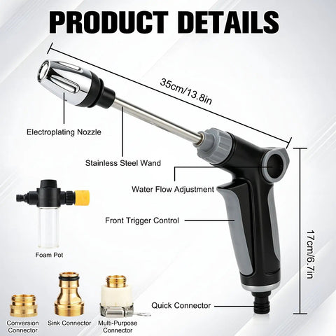 Transform Your Hose Into A High Pressure Water Jet With This Heavy Duty Garden Hose Nozzle, 35cm stainless steel wand and connectors