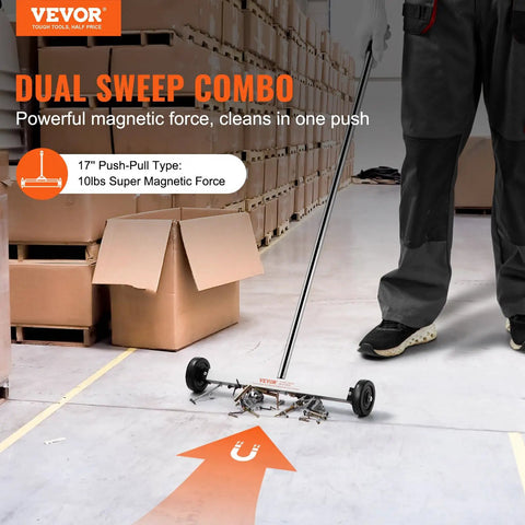Magnetic Pick Up Sweeper 17 Inch Heavy Duty Magnet For Yard Cleanup Nails Bolts And Metal Debris Telescoping Handle With Wheels DIY Friendly Lawn And Construction Magnet Tool For Quick Easy Cleanup