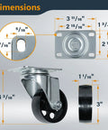 Beefy 3 Inch Cast Iron Swivel Caster Wheels Set Of 4 With Dual Locking Brakes dimensions and mounting plate measurements