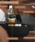 5-In-1 Universal Car Center Console Cover With Cup Holder And Armrest Upgrade Cushion, Side Storage Pad, Phone Slot, Tissue Holder