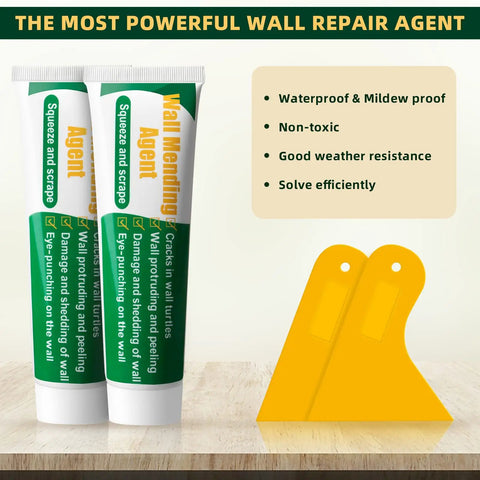 4 Pack Wall Repair Kit With Drywall Repair Cream Paste, Scraper, Patches, And Sandpaper, featuring tubes and yellow scrapers