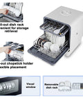 Slick Portable Countertop Dishwasher Featuring 5L Self Contained Tank And Three Automatic Wash Cycles With Rapid Air Dry showing pull-out dish rack and chopstick holder.