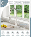 All In One Kitchen Faucet With Soap Dispenser And Pull Down Sprayer Dual Function Spray Head With Deck Plate Nickel Brushed Finish Great For RV Sinks And Home Kitchens Easy Install And Lasting Style installed by window with greenery