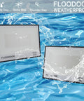 Two 150W LED Flood Light Outdoor 15000 Lumens Crazy Bright Security Lights IP66 Waterproof displayed against a water background