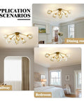 Seven Light Mid Century Modern Flush Mount Ceiling Light With Amber Glass Sputnik Globes Brass Gold Finish scenarios