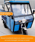 Ride-Ready Electric Cargo Tricycle Canopy With Heavy-Duty Three-Wheel Cover, Manual Wipers And Side Doors, All-Season Tarpaulin For Trikes And Electric Cargo Bikes, Weatherproof Gray 100cm, blue trike front view