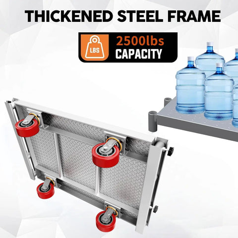 Beefy Heavy Duty Platform Cart With 2500 Lbs Capacity And 4 Swivel Casters, 36x24 Inch Steel Deck, 3 Side Handrails underside view