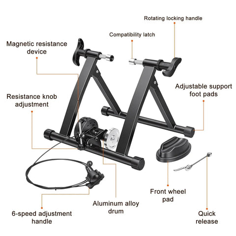 Indoor Bike Trainer Stand With Magnetic Resistance For Home Rides Fits 26 To 28 Inch And 700C Wheels six resistance levels