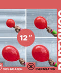 Comparison of inflated and overinflated 12 inch red balloons from 66 Piece 12 Inch Hot Pink And Red Balloons Set With White And Gold Confetti For Valentines Day Engagement Wedding Bachelorette Birthday Party Decor Durable Matte Latex.