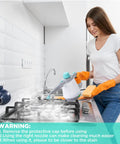 High Powered Handheld Steam Cleaner With Comprehensive Accessory Kit being used by a woman in kitchen to clean surfaces.