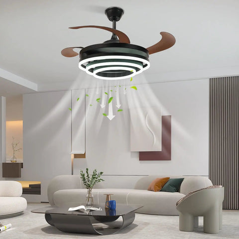42 Inch Ceiling Fan with Light for Living Room, Bedroom, Remote Control in stylish modern living room setting.