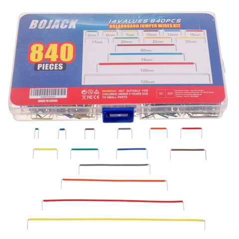Ultimate DIY Breadboard Jumper Wires Kit, 840 Pcs With 14 Lengths From 2mm To 17mm in plastic case, colorful wires displayed