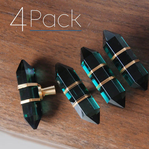 4 Pack Hexagonal Crystal Glass Knobs With Copper Wire Wrapped On Brass Base Green Gold Tone Cabinet Handles For Dresser Kitchen Modern Sparkle Hardware, four knobs on wood