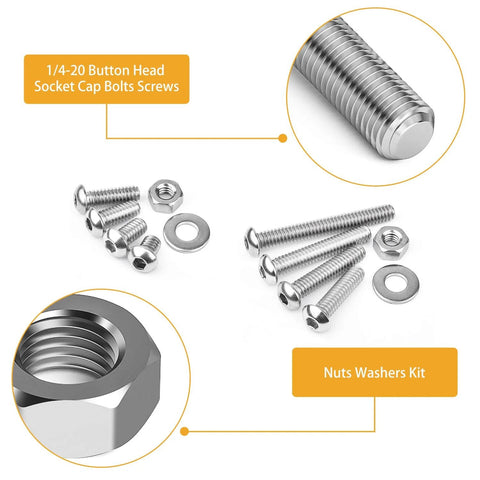 1/4-20 hex button head cap screws with washers and nuts; stainless steel, 300-piece assortment in 8 sizes (3/8 to 2 in)