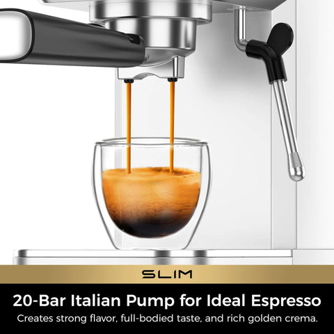 Slim Espresso Machine With Milk Frother, 20 Bar Italian Pump, Fast Heat 1350W, Barista Grade Crema Espresso At Home