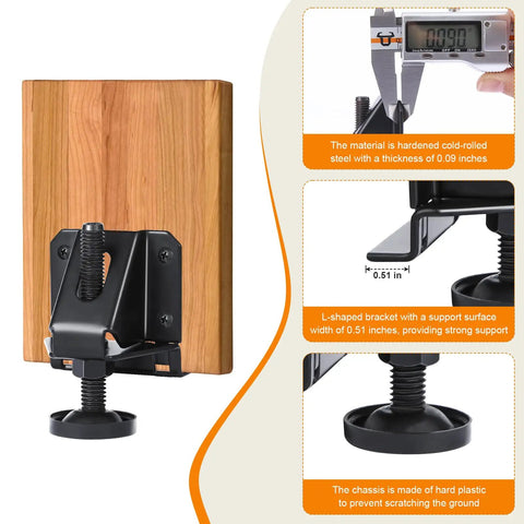 Heavy Duty Leveling Feet And Adjustable Furniture Legs Knock That Wobble Dead featuring an L-bracket and hardened steel design.