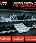 All In One Wire Spade Connector Crimp Terminal Kit With 120 Pcs Includes 2.8mm 4.8mm 6.3mm Spade Terminals 4.0mm Male And Female Crimp Connectors 30 Insulating Sleeves A Must Have For Auto And DIY Electronics., plastic storage box with assorted automotive pin connectors on shelf