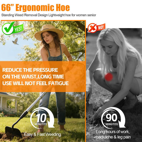 Heavy Duty Draw Hoe For Weeding And Tilling, 66 Inch Long Handle Garden Tool with ergonomic design reducing fatigue
