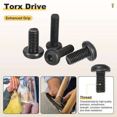 Top Tier M6 Pan Head Torx Security Screws 25 Pack Black Carbon Steel Hardware For Furniture Assembly And DIY Projects That Grip Tight And Knock Out Every Job Quick Smart, showing black screws with Torx drive.