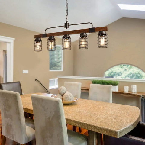 Industrial Linear Kitchen Island Light With Five Lights Dope Farmhouse Chandelier in dining room setting