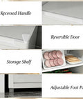 3 Cu Ft Compact Upright Freezer With Reversible Door And Bright White Shell features a recessed handle and three storage shelves.