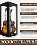 Premium Guitar Display Case With Humidification And Constant Temperature Control, Smart Touch And Fingerprint Lock, showing guitars.