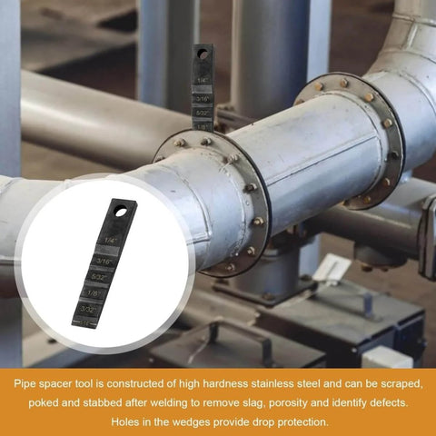 Three Quarters Inch By Four Inch Pipe Spacer Wedge Step Gauge For Welding Alignment Pro Grade Dual Wedge Tool in use on pipe