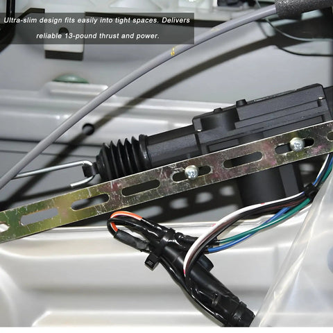 Close-up of 2 Pack Car Power Door Lock Actuators 12V 2 Wire Central Locking System Kit inside vehicle door on metal bracket.