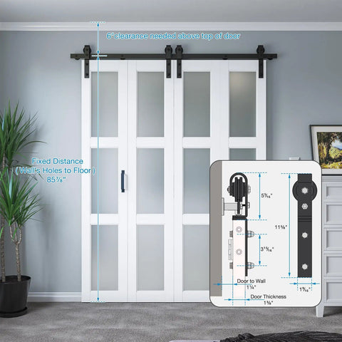 64Inch By 84Inch Bifold Sliding Barn Door With Hardware Kit Included, Preassembled Glass Doors With Waterproof Scratch Resistant PVC Surface, White Finish, Space Saving Design For Bedroom, Pantry, Laundry And More, Fits Tight Spaces