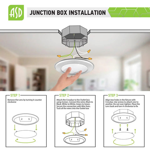 Step-by-step installation of 4 Inch LED Flush Mount Ceiling Light Dope Bright Wet Rated Dimmable 650 Lumens in junction box