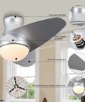 36 Inch Low Profile Ceiling Fan With Lights Flush Mount Reversible DC Motor Dimmable LED 3 CCT Settings Quiet Modern Ceiling Fan For Bedroom Living Room Office No Fuss Easy Install with visible components and features in detail