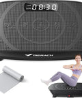 Whole Body Vibration Plate Exercise Machine For Home Gym Bluetooth Enabled With Silicone Pedals, woman sitting on platform, mat included
