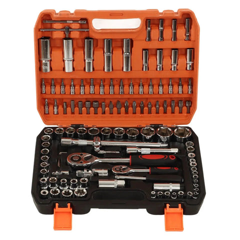 108 Piece Impact Socket Set Built From Chrome Vanadium Steel Heavy Duty Workhorse All In One Wrench And Bit Kit in orange case