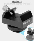 Finderscope Mount Adapter With Dovetail Base And 1/4 Inch Threaded Hole for DSLR Cameras, angled view showing flash shoe compatibility