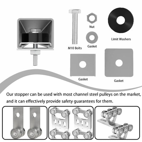 One And Five Eighths Inch Strut Trolley Limit Blocks Heavy Duty Two Pack With Hardware for Garage Doors and Conveyor Systems