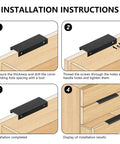 Installation guide for 30 Pack Black Cabinet Handles Modern Drawer Pulls for Kitchen and Bath, step-by-step on wood drawer.