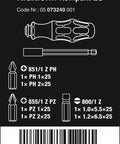 Diagram of Kraftform Kompakt 28 SB Combi-Driver With Magazine, bayonet adapter, bit specifications, and barcode on black background.