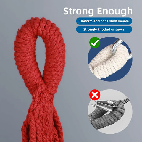 Close-up of red rope loop detail from Brazilian Style Double Hammock With Fringe For Two People Outdoor Patio Or Indoors